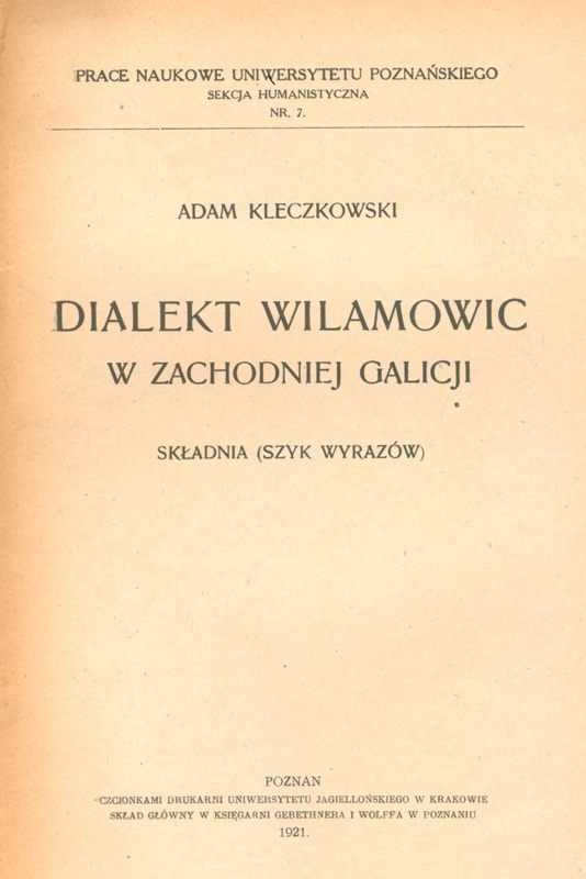 A.Kleczkowski Dialekt Wilamowic-składnia