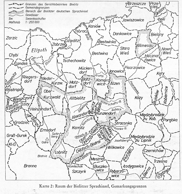 Mapa bielsko-bialskiej wyspy językowej