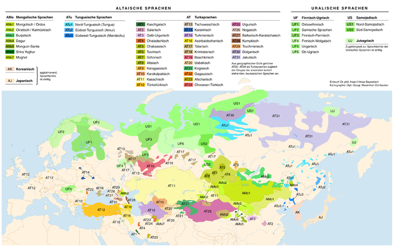 mapa języków ałtajskich i uralskich